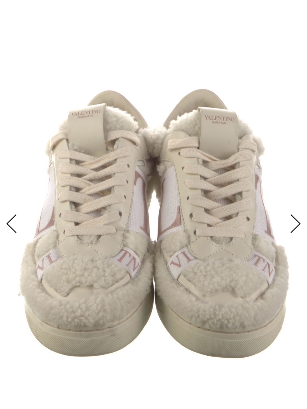 Valentino Ivory and Pink Shearling-Trim Sneakers